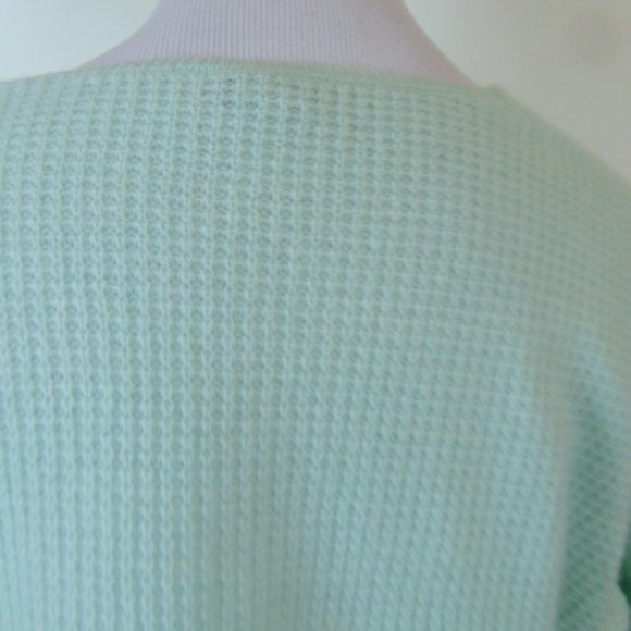 HALOGEN 100% CASHMERE thermal weave aqua blue v neck SWEATER   M - Picture 3 of 4